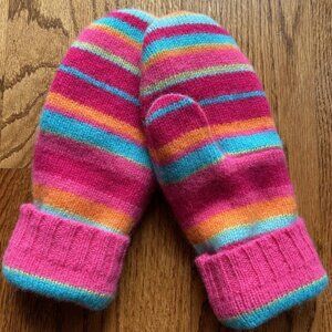 Felted 100% Shetland Wool Mittens - Multi-color candy striped.  Handcrafted